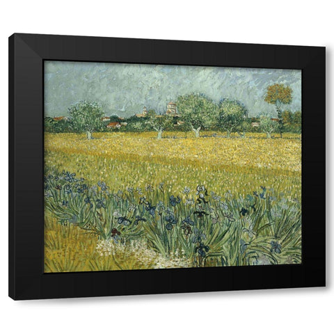 Van Gogh-View of Arles with Irises Black Modern Wood Framed Art Print by Vintage Apple Collection