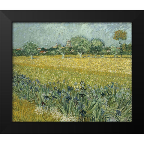 Van Gogh-View of Arles with Irises Black Modern Wood Framed Art Print by Vintage Apple Collection