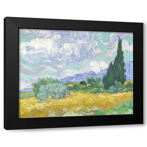 Van Gogh-Wheatfield with Cypress Black Modern Wood Framed Art Print by Vintage Apple Collection