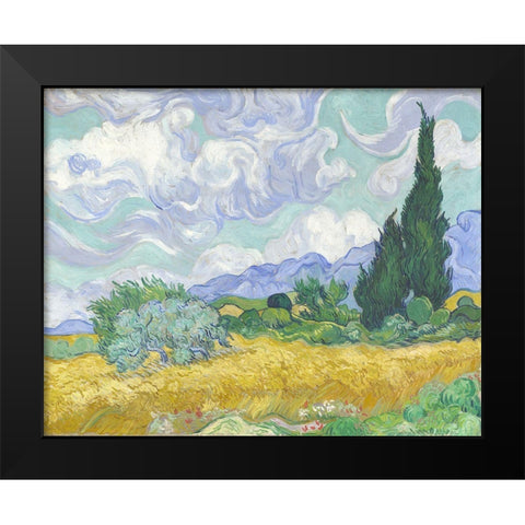 Van Gogh-Wheatfield with Cypress Black Modern Wood Framed Art Print by Vintage Apple Collection
