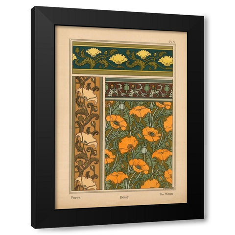 Plate 05 - Poppy Black Modern Wood Framed Art Print with Double Matting by Vintage Apple Collection