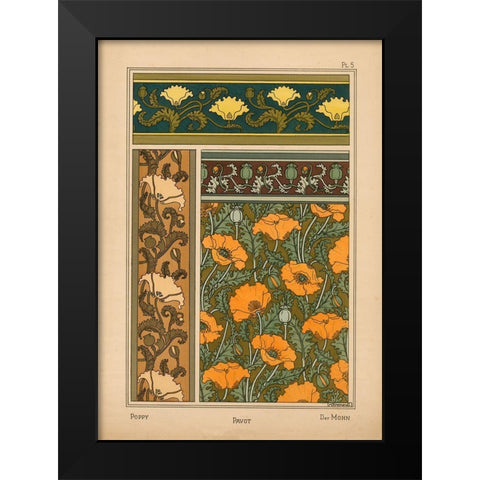 Plate 05 - Poppy Black Modern Wood Framed Art Print by Vintage Apple Collection