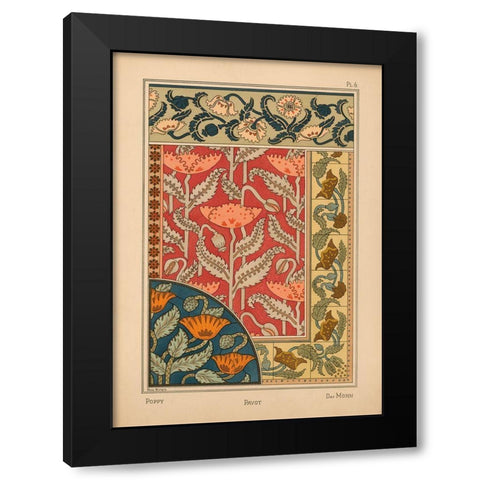 Plate 06 - Poppy Black Modern Wood Framed Art Print with Double Matting by Vintage Apple Collection