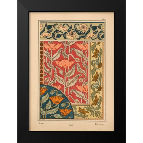 Plate 06 - Poppy Black Modern Wood Framed Art Print by Vintage Apple Collection