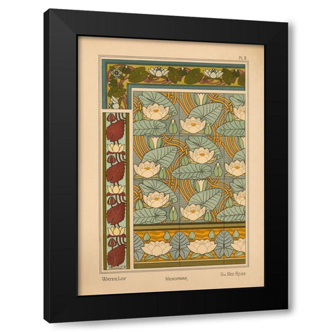 Plate 08 - Water-Lily Black Modern Wood Framed Art Print by Vintage Apple Collection