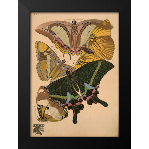 Plate 8 - Papillons Black Modern Wood Framed Art Print by Vintage Apple Collection