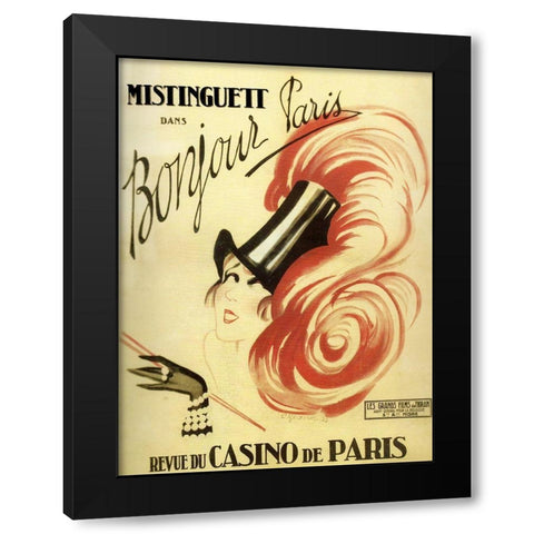 Bonjour Paris Black Modern Wood Framed Art Print by Vintage Apple Collection