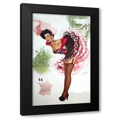 French Girl Black Modern Wood Framed Art Print by Vintage Apple Collection