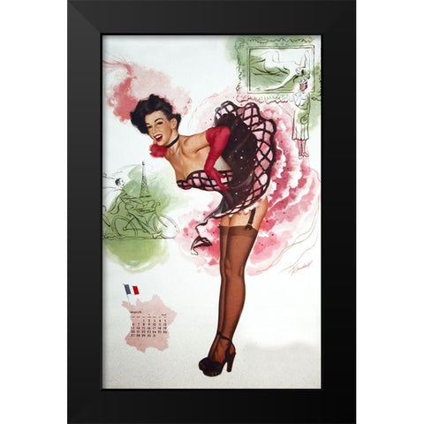French Girl Black Modern Wood Framed Art Print by Vintage Apple Collection