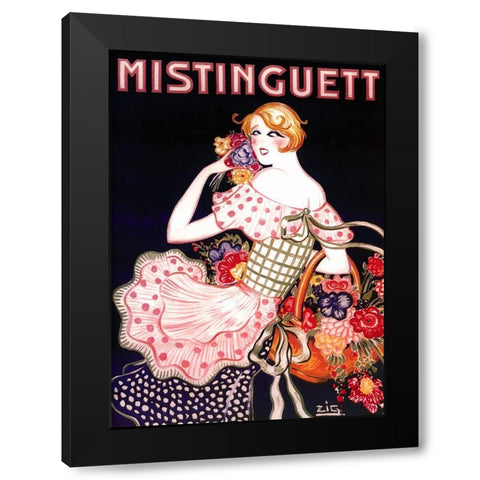 Mistinguett Checked Black Modern Wood Framed Art Print by Vintage Apple Collection
