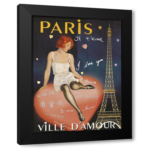 Paris I Love You Black Modern Wood Framed Art Print by Vintage Apple Collection