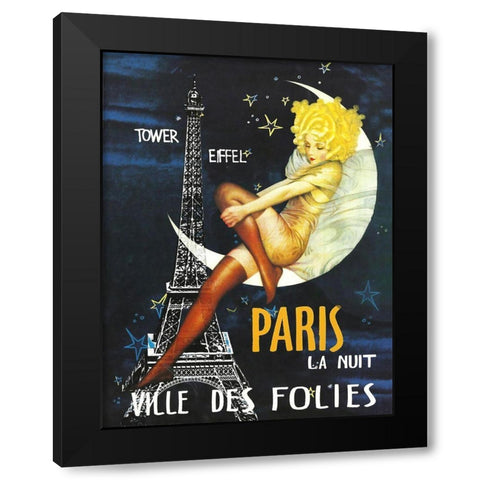 Paris Moon Black Modern Wood Framed Art Print with Double Matting by Vintage Apple Collection