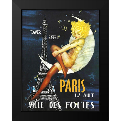 Paris Moon Black Modern Wood Framed Art Print by Vintage Apple Collection