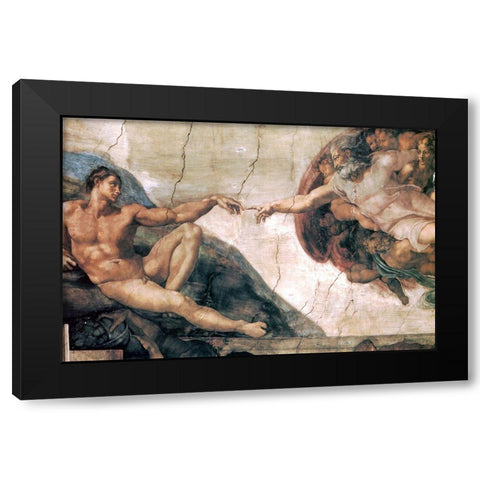 Michelangelo-Creation of man Black Modern Wood Framed Art Print by Vintage Apple Collection