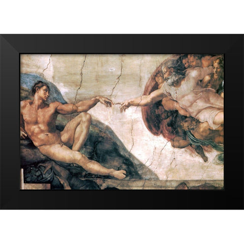Michelangelo-Creation of man Black Modern Wood Framed Art Print by Vintage Apple Collection