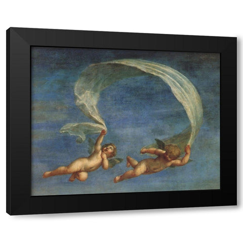 Two Angels Flying Black Modern Wood Framed Art Print with Double Matting by Vintage Apple Collection