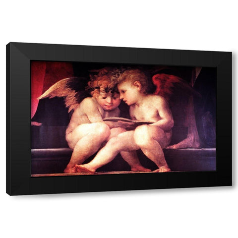 Two Redhead Cherubs Black Modern Wood Framed Art Print with Double Matting by Vintage Apple Collection