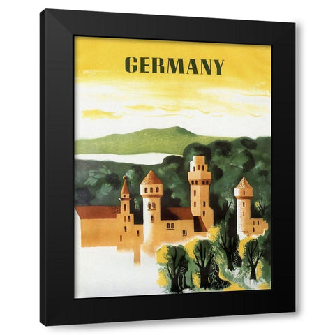 Germany Castle Vint Trav Black Modern Wood Framed Art Print with Double Matting by Vintage Apple Collection