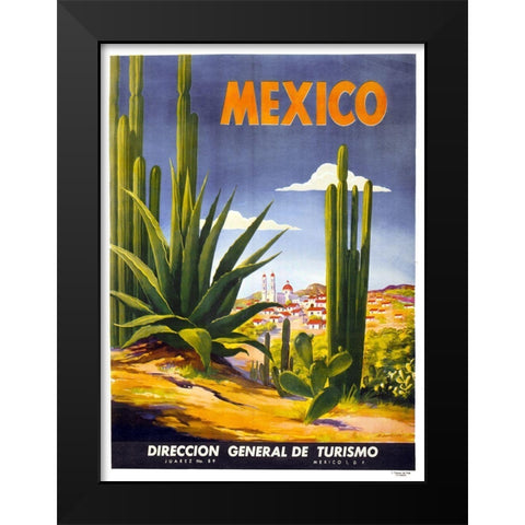 Mexico Cactus Black Modern Wood Framed Art Print by Vintage Apple Collection