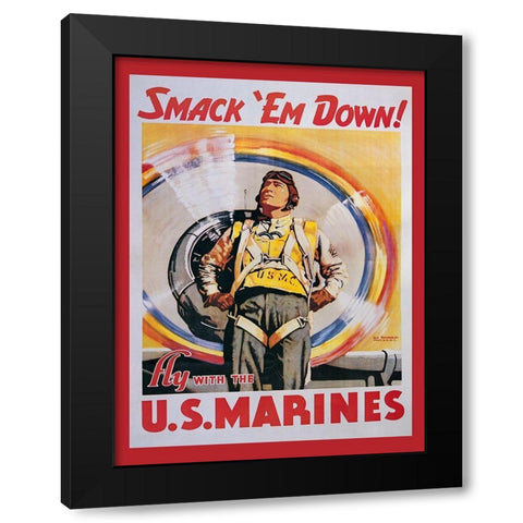 Mural Smackdown Marines Black Modern Wood Framed Art Print with Double Matting by Vintage Apple Collection
