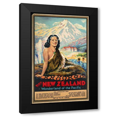 New Zealand Wonderland Of The Pacific Black Modern Wood Framed Art Print with Double Matting by Vintage Apple Collection