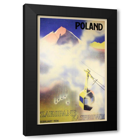 Poland Black Modern Wood Framed Art Print by Vintage Apple Collection