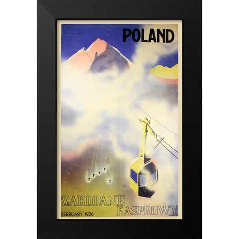 Poland Black Modern Wood Framed Art Print by Vintage Apple Collection