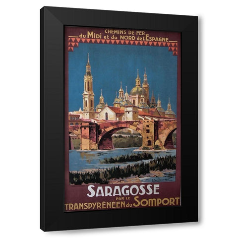 Saragosse Black Modern Wood Framed Art Print by Vintage Apple Collection