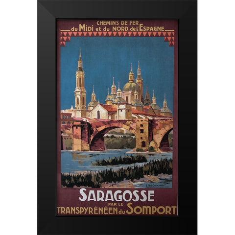 Saragosse Black Modern Wood Framed Art Print by Vintage Apple Collection