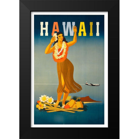 Trav Hawaii Black Modern Wood Framed Art Print by Vintage Apple Collection
