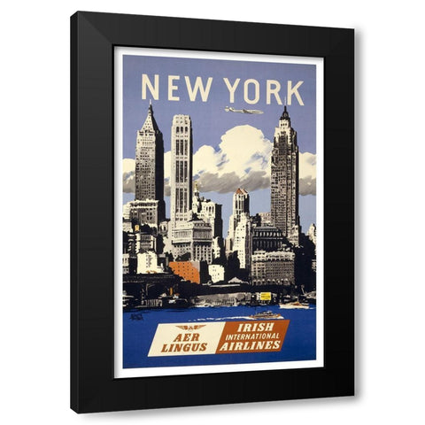 Trav Ny Aer Lingus Black Modern Wood Framed Art Print by Vintage Apple Collection