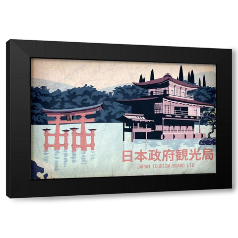 Visit Japan Black Modern Wood Framed Art Print by Vintage Apple Collection