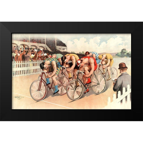 Bicycle Race Scene-1895 Black Modern Wood Framed Art Print by Vintage Apple Collection