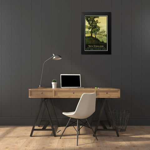 New England Ny Central Lines Black Modern Wood Framed Art Print by Vintage Apple Collection