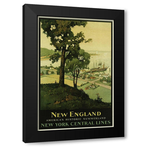 New England Ny Central Lines Black Modern Wood Framed Art Print by Vintage Apple Collection