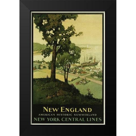 New England Ny Central Lines Black Modern Wood Framed Art Print by Vintage Apple Collection