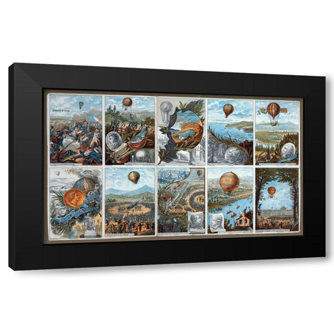 Vintage Hot Air Balloons Card Black Modern Wood Framed Art Print with Double Matting by Vintage Apple Collection