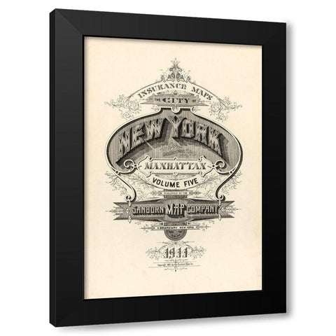 Vintage Map Ny Black Modern Wood Framed Art Print with Double Matting by Vintage Apple Collection