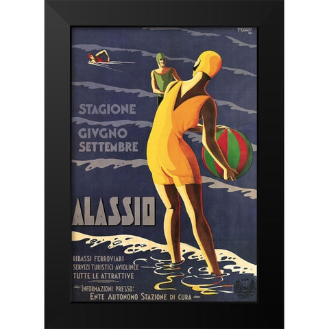 Alassio Black Modern Wood Framed Art Print by Vintage Apple Collection