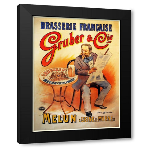 Gruber Biere Black Modern Wood Framed Art Print with Double Matting by Vintage Apple Collection