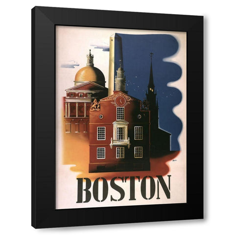 Boston Architecture Black Modern Wood Framed Art Print by Vintage Apple Collection