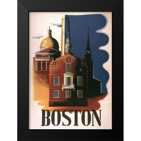 Boston Architecture Black Modern Wood Framed Art Print by Vintage Apple Collection
