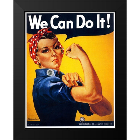 We Can Do It Black Modern Wood Framed Art Print by Vintage Apple Collection