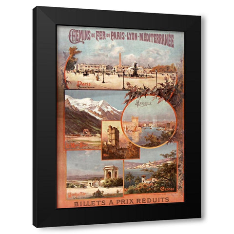 Chemins de Fer de Paris Lyon Black Modern Wood Framed Art Print with Double Matting by Vintage Apple Collection