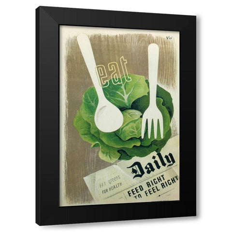Eat Greens Black Modern Wood Framed Art Print by Vintage Apple Collection