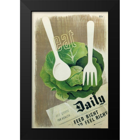 Eat Greens Black Modern Wood Framed Art Print by Vintage Apple Collection