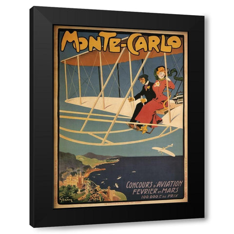 Monte Carlo Aviation Tours Black Modern Wood Framed Art Print by Vintage Apple Collection