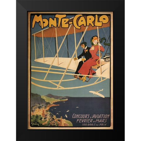 Monte Carlo Aviation Tours Black Modern Wood Framed Art Print by Vintage Apple Collection