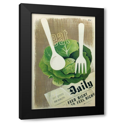 Eat Greens Black Modern Wood Framed Art Print by Vintage Apple Collection