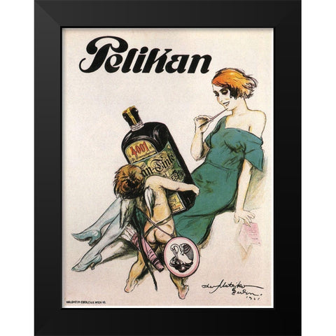 Pelikan Black Modern Wood Framed Art Print by Vintage Apple Collection